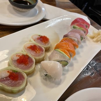 Sushi Boat - Banzai Roll(L) and Rainbow Roll - Sushi Bars Near Me - Saint Charles, Missouri