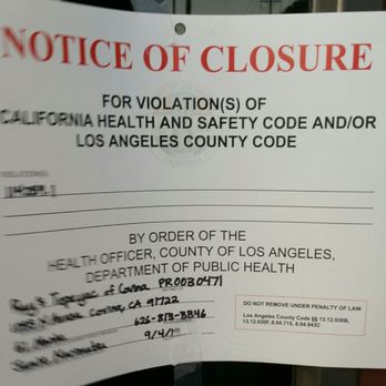 Ray's Tepeyac - NOTICE OF CLOSURE BY THE HEALTH DEPARTMENT - Mexican Near Me - Covina, California Ray's Tepeyac - NOTICE OF CLOSURE BY THE HEALTH DEPARTMENT - Mexican Near Me - Covina, California