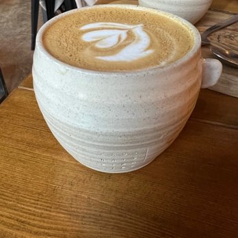 procaffeinated - Latte in quite kitsch monogrammed ceramic mugs - Breakfast & Brunch Near Me - Salford, XGM