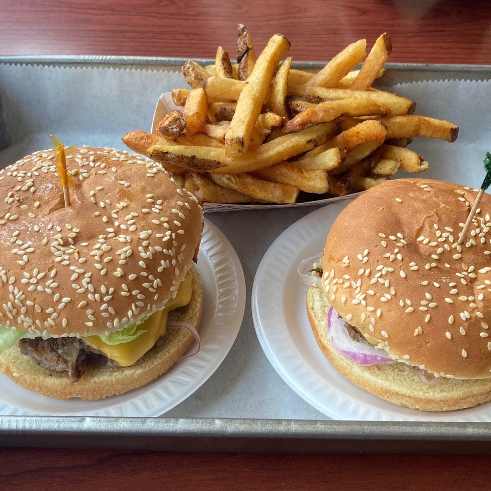 Waynesburger, seasoned fries, Cheeseburger Waynesburger, seasoned fries, Cheeseburger