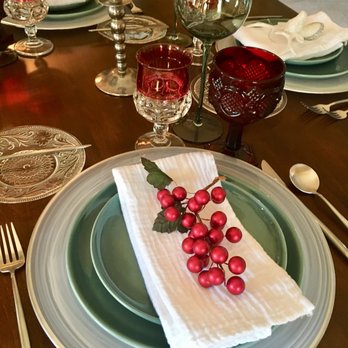 Borrowed BLU - Christmas Table!  Loved it. Alabaster Silver Rimmed Charger, Seafoam Dinnerware, with pressed glass bread dish, Brushed Silver flatware! - Party Equipment Rentals Near Me