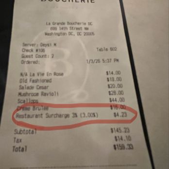 La Grande Boucherie - Service charge. - French Near Me - Washington, DC, District of Columbia
