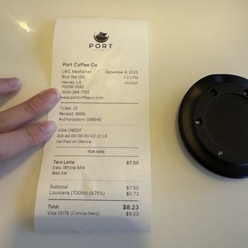 Port Coffee - receipt - Desserts Near Me - Harvey, Louisiana