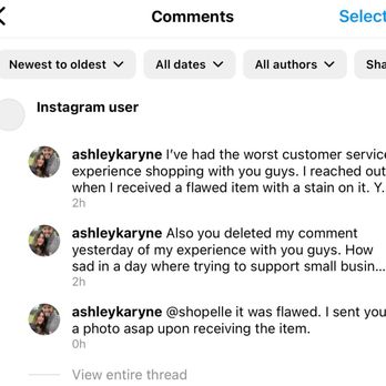 Elle Boutique - As seen this was my comment on their IG. They then proceeded to block me and deleted their comments back. - Women's Clothing Near Me - New Orleans, Louisiana Elle Boutique - As seen this was my comment on their IG. They then proceeded to block me and deleted their comments back. - Women's Clothing Near Me - New Orleans, Louisiana