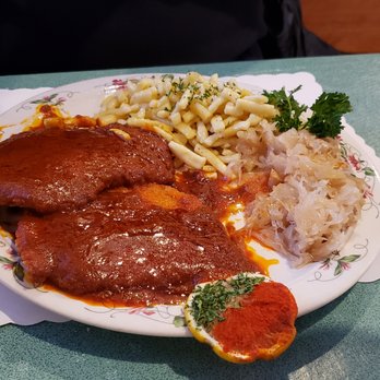 Schnitzel Platz - Paprika Schnitzel w/noodles and sauerkraut. - German Near Me - Glendale Heights, Illinois Schnitzel Platz - Paprika Schnitzel w/noodles and sauerkraut. - German Near Me - Glendale Heights, Illinois