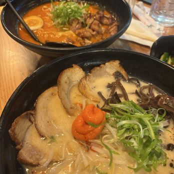 MoneyKey Ramen - Spicy Miso Ramen with Chicken (Back) and Mentaiko Tonkotsu Ramen with Pork (Front) - Ramen Near Me - Simi Valley, California