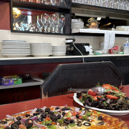 Pizza, salad Pizza, salad