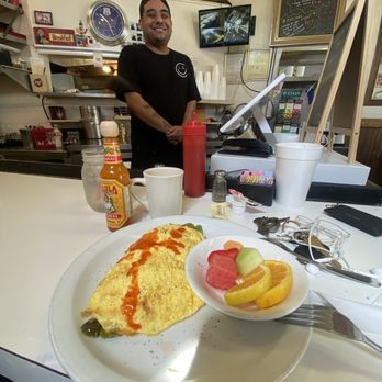 Junes Cafe - Omelette, fruit, coffee, a cutie - Breakfast & Brunch Near Me - Santa Ana, California
