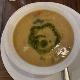 Cannellini Bean Soup with salsa verde on top