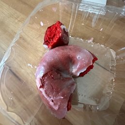 Between two people, this is what we did not eat. Just an incredibly tasteless and dry red velvet donut. Between two people, this is what we did not eat. Just an incredibly tasteless and dry red velvet donut.