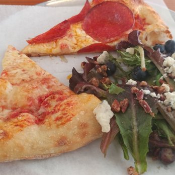 Birmingham Breadworks - A slice of chese, one of pepperoni and the pecan salad. - Bakeries Near Me - Birmingham, Alabama