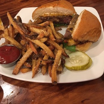 Kitchen 519 - Inside out burger with Parmesan fries - New American Near Me - Glendora, New Jersey