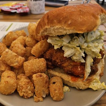 Chicken N Pickle - NRH Chicken Sandwich with Tots - Pickleball Near Me - Glendale, Arizona Chicken N Pickle - NRH Chicken Sandwich with Tots - Pickleball Near Me - Glendale, Arizona