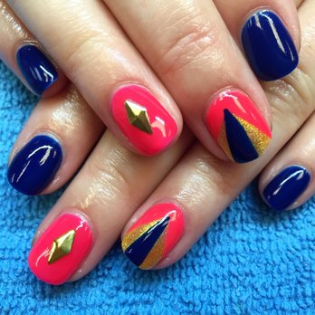 Nail Art by Pam - Color Blocked Summer Nails with Studs - Nail Technicians Near Me Nail Art by Pam - Color Blocked Summer Nails with Studs - Nail Technicians Near Me