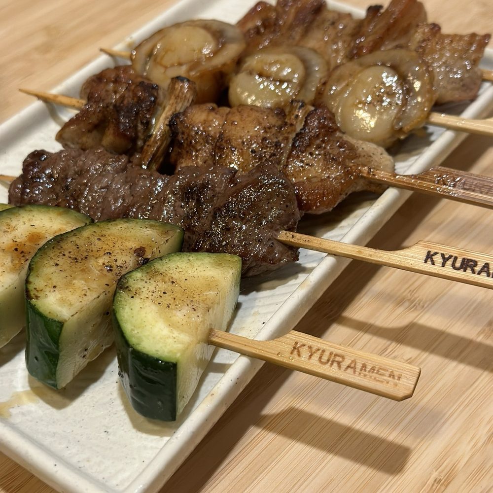 Kyuramen - Brookline - Yakitori Platter (5 Skewers) - Ramen Near Me - Brookline, Massachusetts Kyuramen - Brookline - Yakitori Platter (5 Skewers) - Ramen Near Me - Brookline, Massachusetts