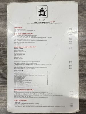 Menu photo 1 Pho Saigon Republic Los Angeles, CA