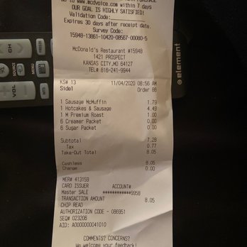 McDonald's - a receipt for a drink - Burgers Near Me - Kansas City, Missouri