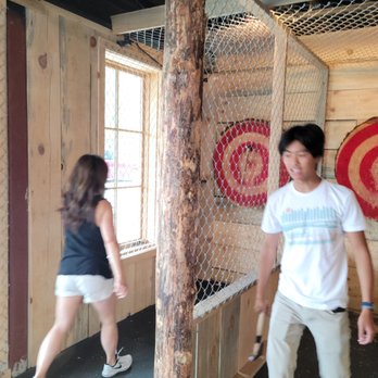 Yosemite Axe Throwing - Sister in law and nephew enjoying throwing axes - Axe Throwing Near Me - South Lake Tahoe, California Yosemite Axe Throwing - Sister in law and nephew enjoying throwing axes - Axe Throwing Near Me - South Lake Tahoe, California