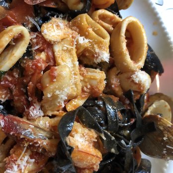 Da Noi Italian Restaurant - Squid ink pasta loaded with seafood - Italian Near Me - Islip, New York Da Noi Italian Restaurant - Squid ink pasta loaded with seafood - Italian Near Me - Islip, New York