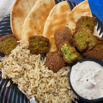 Caffé OPA - Falafel platter with rice pilaf & tzatziki sauce - Mediterranean Near Me - Fayetteville, North Carolina