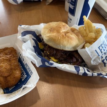 Culver's - Double cheeseburger with bacon basket (fries). And side of fried cod. - Burgers Near Me - Peru, Illinois