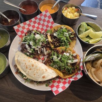Taqueria El Pastorcito - Chicken quesadilla, steak volcano taco, steak taco, pork taco. And all the sauces! - Mexican Near Me - Toronto, Ontario Taqueria El Pastorcito - Chicken quesadilla, steak volcano taco, steak taco, pork taco. And all the sauces! - Mexican Near Me - Toronto, Ontario