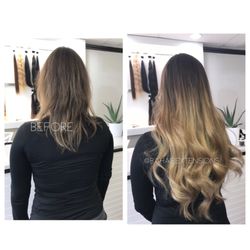 Bubbles & Angels - Before & after , with our Brazilian knot extensions