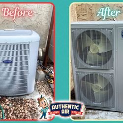 Authentic Air Heating and Cooling - Old Carrier AC replaced with new GE heat pump. Better efficiency, 12-year warranty. Authentic Air Heating And Cooling, Coon Rapids MN.