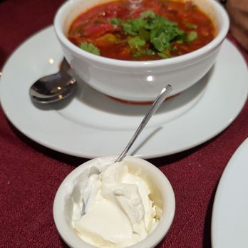 Cafe Tbilisi - Borscht Soup with sour cream - Georgian Near Me - Delray Beach, Florida
