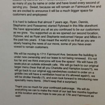 Rybread - Move notice - Breakfast & Brunch Near Me - Philadelphia, Pennsylvania Rybread - Move notice - Breakfast & Brunch Near Me - Philadelphia, Pennsylvania