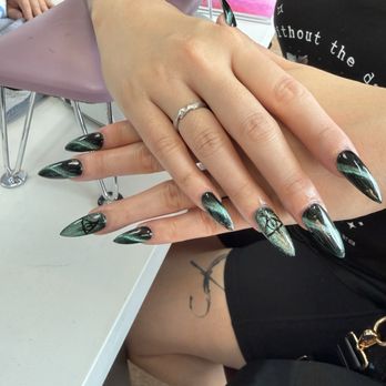 Sun Nail Spa - Jenny does it again! My Slytherin inspired nails - Nail Salons Near Me - Las Vegas, Nevada Sun Nail Spa - Jenny does it again! My Slytherin inspired nails - Nail Salons Near Me - Las Vegas, Nevada