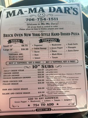 Menu photo 2 Ma-Ma Dar's Pizza Clarkesville, GA Menu photo 2 Ma-Ma Dar's Pizza Clarkesville, GA