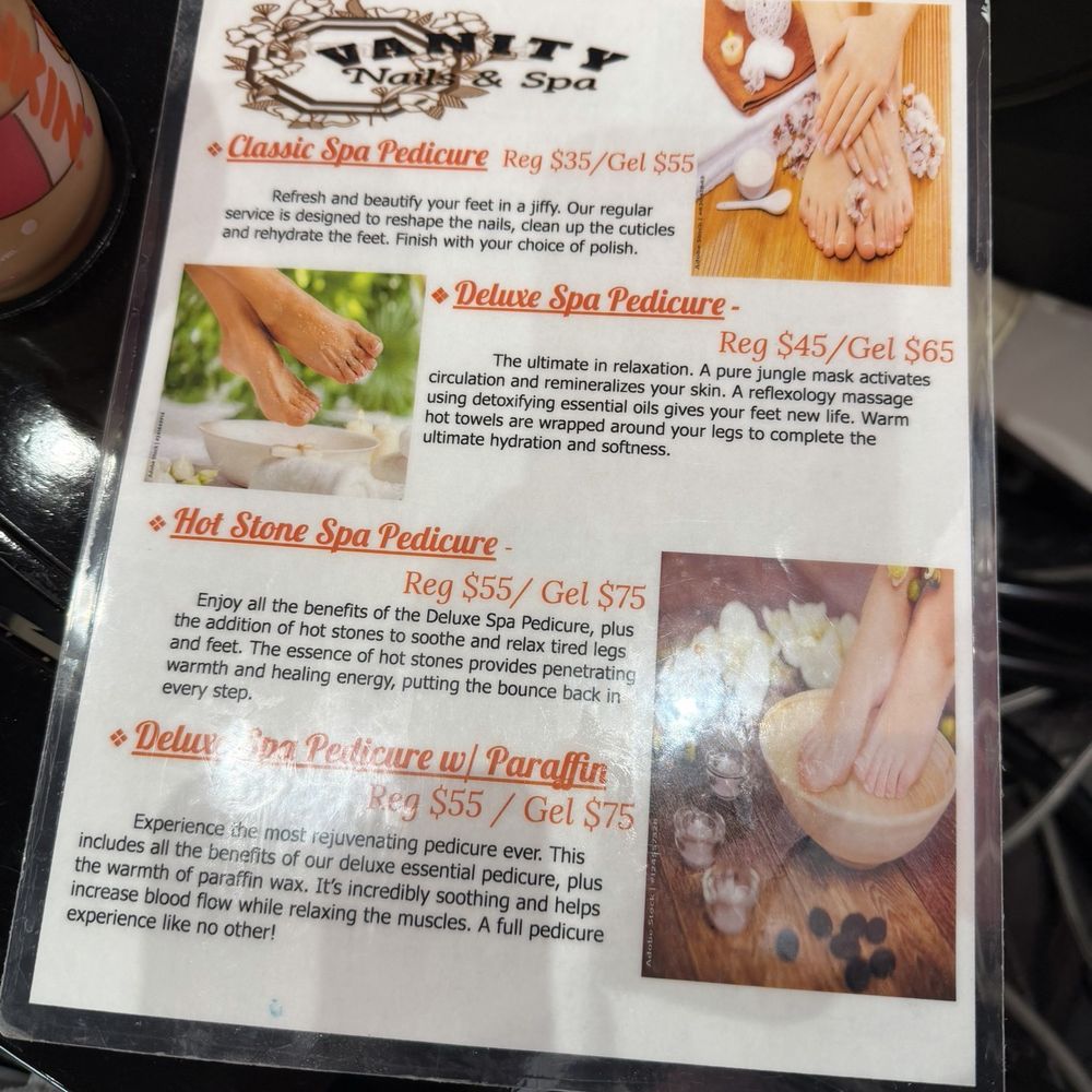Vanity Nails & Spa - First page of pedicure menu pricing. - Nail Salons Near Me - Las Vegas, Nevada Vanity Nails & Spa - First page of pedicure menu pricing. - Nail Salons Near Me - Las Vegas, Nevada