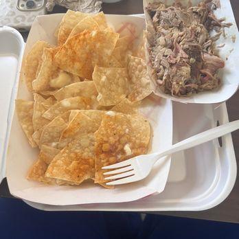 Moe's Original BBQ - Supposed to be pork nachos but instead I got soggy chips and cheese and pork on the side - Barbeque Near Me - Columbus, Georgia