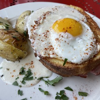 Le Petit Triangle Cafe - The Croque Monsieur, with optional egg. - French Near Me - Cleveland, Ohio Le Petit Triangle Cafe - The Croque Monsieur, with optional egg. - French Near Me - Cleveland, Ohio