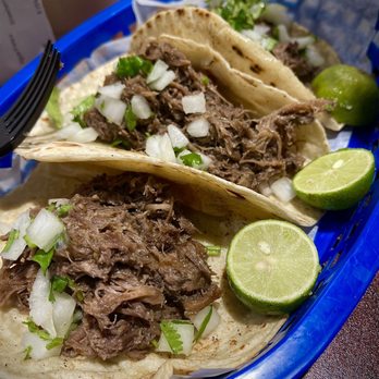 Taco Shop - 3 Barbacoa tacos - 2 on corn and 1 on flour homemade tortillas - Tacos Near Me - Southlake, Texas