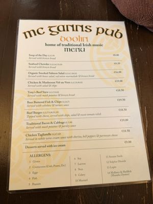 Menu photo 1 McGann's Pub Doolin, CE Menu photo 1 McGann's Pub Doolin, CE