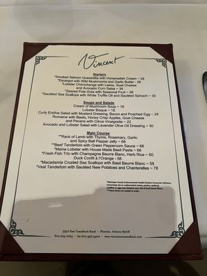 Menu photo 1 Vincent's On Camelback Phoenix, AZ