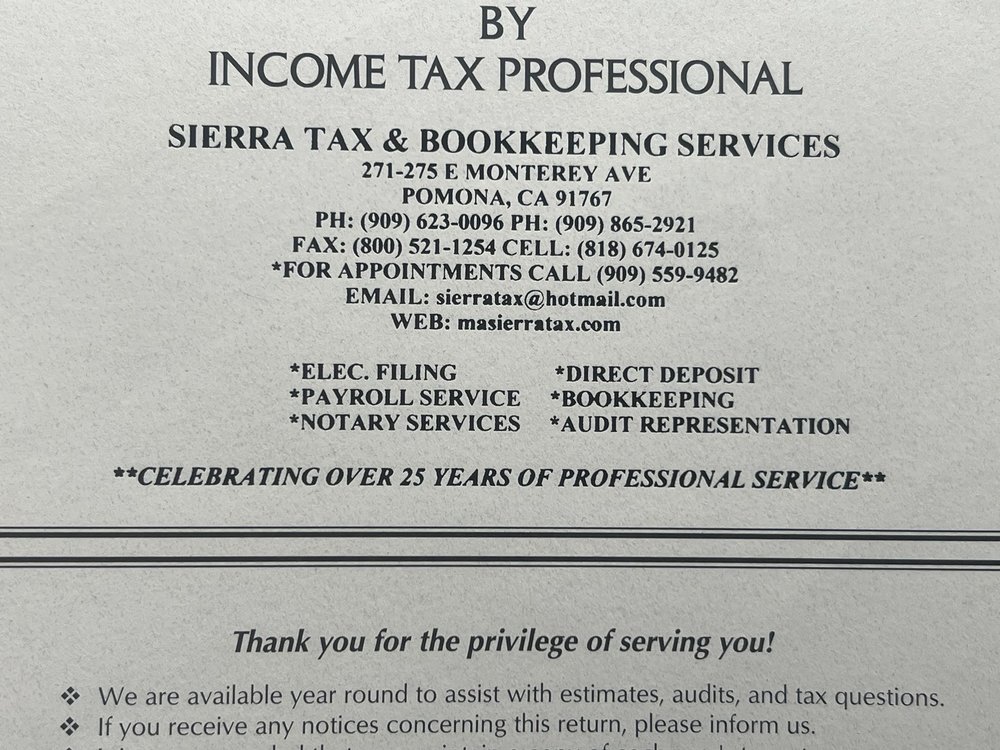 SIERRA TAX SERVICE Updated September 2024 49 Reviews 275 E