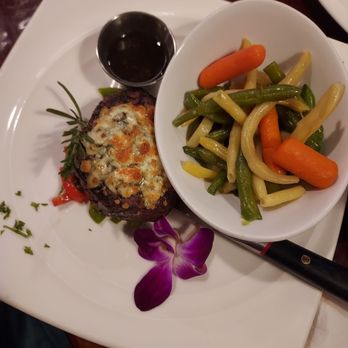 Liberty House Grill - Filet mignon with gorgonzola crusted cheese with vegetable madley. Melted in your mouth - Salad Near Me - Beloit, Wisconsin