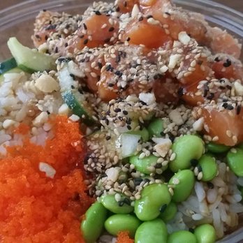 Hello Poke Bowl - Salmon Poke Bowl with sushi rice, cucumbers, edamame, tobiko, sesame seeds, ponzu & sesame oil...AMAZING - Sushi Bars Near Me - Augusta, Georgia Hello Poke Bowl - Salmon Poke Bowl with sushi rice, cucumbers, edamame, tobiko, sesame seeds, ponzu & sesame oil...AMAZING - Sushi Bars Near Me - Augusta, Georgia