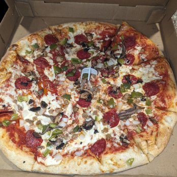 Dinos Gourmet Pizza & Pasta - XLarge Supreme with Anchovies - Pizza Near Me - Plattsburgh, New York Dinos Gourmet Pizza & Pasta - XLarge Supreme with Anchovies - Pizza Near Me - Plattsburgh, New York