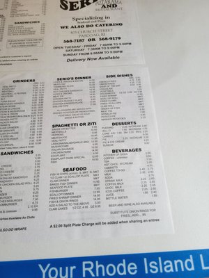 Menu photo 3 Serio's Pizzarama Pascoag, RI