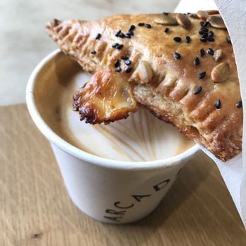 Arcade Coffee Roasters - Butternut squash and cheese turnover with a vanilla ginger latte. Satisfaction squared. - Coffee & Tea Near Me - Riverside, California