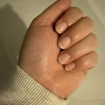 Esmee Nails - Gel mani with nude polish on natural short nails. They look even better in person - a nice shine. Very well done - Nail Salons Near Me - Temecula, California