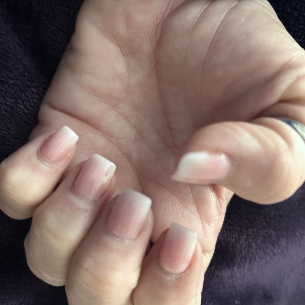 Essence Nail Spa - One week after getting done, and they still look amazing!  Acrylic tip with ombré pink and white - Nail Salons Near Me - Port Charlotte, Florida