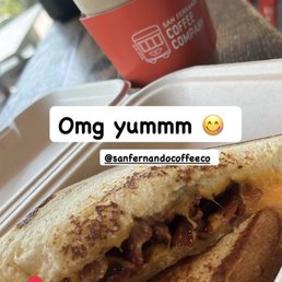 Grilled cheese (bacon added) Dulce de leche latte