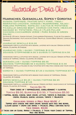 Menu photo 3 Huaraches Doña Chio Chicago, IL