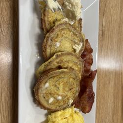 Faribault Family Restaurant - Cinnamon French toast, with bacon and eggs