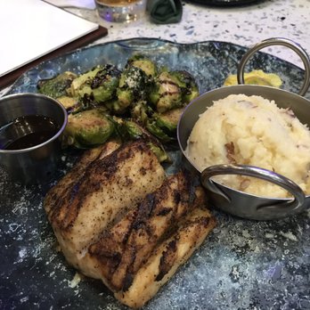 Hook & Barrel - Grilled fish of the day with Brussels sprouts and mashed potatoes - Seafood Near Me - Myrtle Beach, South Carolina